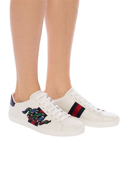 gucci ace sneakers snake woman|Gucci ace embellished leather sneakers.